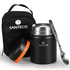 SANTECO 真空断熱 スープジャー 500ml 広口 保温保冷 ランチジャー保温弁当箱 スプーン 専用バッグ付 オシャレ 男女兼用 ピクニック