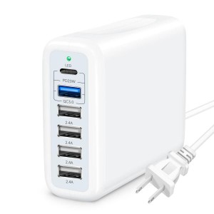 急速充電器 usb 6充電ポート usb充電器 pd 高速充電器コンセント【PD20W対応USB C&QC3.0対応USB A&2.4AUSB*4&