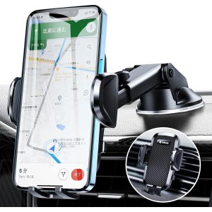 Topmake スマホホルダー 車 車載ホルダー ゲルサクションカップ/クリップ 2in1 携帯ホルダー 車 エアコン吹き出し口 360度回転 伸縮