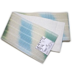 半幅帯　浴衣帯　夏用　本麻帯（ブルー＆グリーン系ぼかし柄）日本製