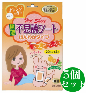 三皇 樹液 不思議シート ほんわか温感タイプ 20枚入り+2枚 ワンタッチ一体型 樹液シート 足裏シート 5個セット