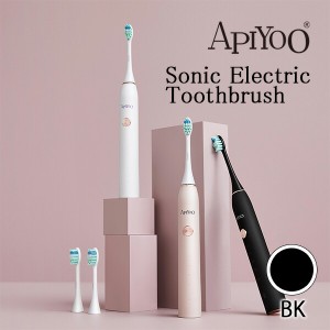 APIYOO アイユー P7 音波電動歯ブラシ ブラック 電動歯ブラシ 超音波歯ブラシ 音波歯ブラシ 海外対応 USB充電 充電式 オートタイマー 静
