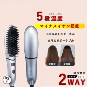 ヘアアイロン ヘアアイロン ヒートブラシ ストレートアイロン 2way 急速加熱 温度調節 マイナスイオン ヘアーアイロン ミニ プレゼント 