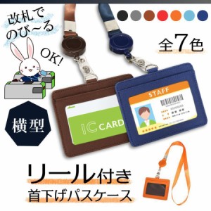 パスケース 横 カードホルダー 伸縮 リール付き 横型 カードケース ネックストラップ IDカード スイカ パスモ 定期入 名札ケース 首下げ