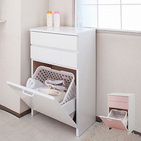 ランドリーラック バスケット付き 高さ90 5cm 送料無料 洗濯かご 洗面所 収納 家具調 引き出し カウンター 日本製 国産 完成品の通販はau Pay マーケット リビングート