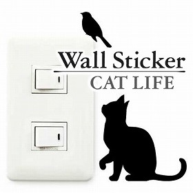 ウォールステッカー　壁紙シール　猫　鳥発見　CAT LIFE （ インテリアシール ウォールシール Wall story コンセント 壁　シール　デコレ
