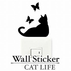 ウォールステッカー　壁紙シール　猫　蝶　CAT LIFE （ インテリアシール ウォールシール Wall story コンセント 壁　シール　デコレーシ