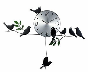 鳥の振り子時計　ウォールクロック　壁掛け時計 インテリア（中古品）