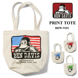 トートバッグ BEN DAVIS ベンデイビス カバン BDW-9101 コットンキャンバス プリントトートバッグ PRINT TOTE BAG バック かばん 鞄 ネコ