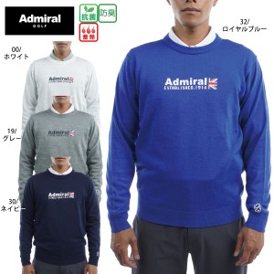 セール SALE アドミラルゴルフ メンズ フロントロゴ クルーネックニット 長袖 ADMA264 Admiral Golf 大きいサイズ有 発熱 抗菌 防臭 メン