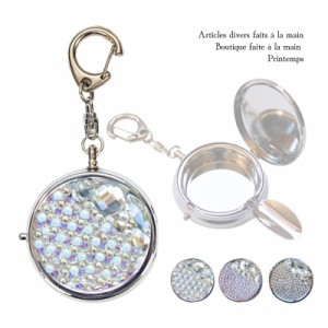 イニシャル入れ SWAROVSKI＆ビジュー  携帯灰皿 キーホルダー ラウンド 持ち運び おしゃれ バッグチャーム 喫煙グッズ 灰皿 携帯用 アイ