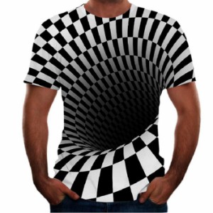 半袖Tシャツ おもしろ 3Dプリント トリックアート メンズ 渦 オプティカルイリュージョン メンズTシャツ クルーネック カジュアル