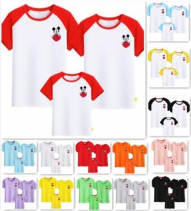 14色親子コーデTシャツ ディズニー キャラTシャツ ミッキーマウス  半袖Tシャツ プリントTシャツ 可愛い トップス　Disney 親子ペア 子供