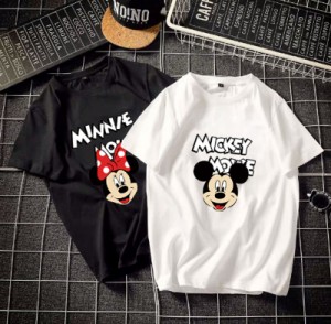 Disney ミッキーマウス 半袖Tシャツ Mickey プリント キャラTシャツ カジュアル ディズニー ミニーマウストップス ペアルック カップル 