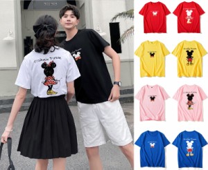 Disney ミッキーマウス 半袖Tシャツ Mickey プリント キャラTシャツ カジュアル ディズニー ミニーマウストップス ペアルック カップル 