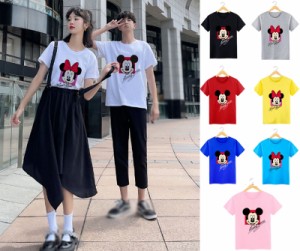 Disney ミッキーマウス 半袖Tシャツ プリント キャラTシャツ ディズニー ミニーマウストップス ペアルック カップル 恋人 ユニセックス 