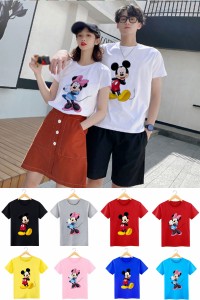 Disney ミッキーマウス 半袖Tシャツ プリント キャラTシャツ ディズニー ミニーマウストップス ペアルック カップル 恋人 ユニセックス 