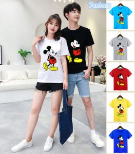 ディズニー おしゃれミッキー半袖Tシャツ キャラTシャツ　DisneyＴ-shirt トップス ペアルック カップル 恋人  ユニセックス　男女兼用 