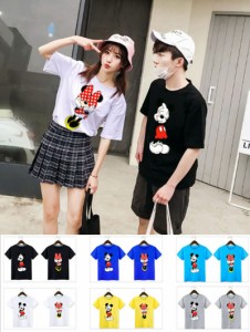 Disney ミニーちゃん プリントtシャツ キャラTシャツ ミッキーマウス ディズニー 半袖Tシャツ トップス ペアルック カップル 恋人 ユニセ