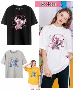 ディズニー Tee スティッチ エンジェル プリントtシャツ キャラTシャツ Ｔ-shirt 半袖Tシャツ　オーバーサイズ トップス ペアルック カッ