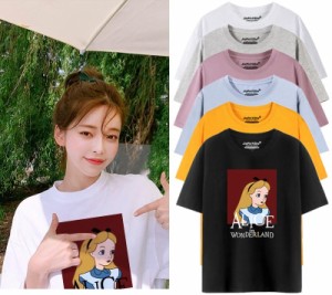 ディズニー 半袖Tシャツ Tee アリス・Alice キャラTシャツ　キャラクター プリントtシャツ Ｔ-shirt  Disney オーバーサイズ トップス お