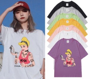 ディズニー プリンセス　シンデレラ 半袖Tシャツ HIPHOP ヒップホップ Tee ストリート系 ウェア ファッション プリントtシャツ Disney オ