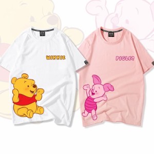 全6色 ディズニー 半袖Tシャツ Tee くまのプーさん ピグレット プリントtシャツ キャラTシャツ Ｔ-shirt 大きいサイズ トップス ペアルッ