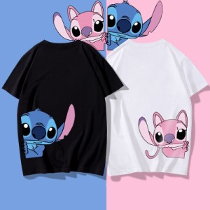 6色 ディズニー 半袖Tシャツ Tee スティッチ エンジェル Stitch 綿100％ キャラTシャツ Ｔ-shirt 大きいサイズ トップス ペアルック カッ