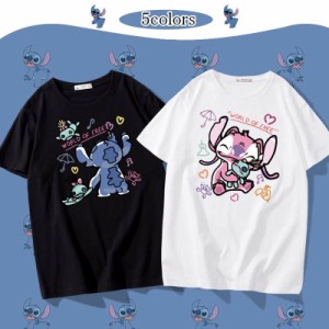 5色 ディズニー 半袖Tシャツ Tee スティッチ エンジェル Stitch プリントtシャツ キャラTシャツ Ｔ-shirt 大きいサイズ トップス ペアル