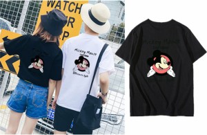 7色 ディズニー 半袖Tシャツ 綿100％ ミッキーマウス コットンtシャツ Ｔ-shirt 大きいサイズ トップス ペアルック カップル 恋人お揃い 