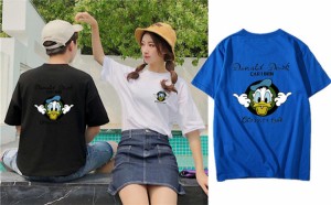 7色 ディズニー 半袖Tシャツ 綿100％ ドナルドダック コットンtシャツ Ｔ-shirt 大きいサイズ トップス ペアルック カップル 恋人お揃い 