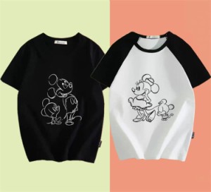 6色●2タイプ ディズニー 半袖Tシャツ 綿100％ ミッキーマウス ミニーマウス コットンtシャツ　Ｔ-shirt 大きいサイズ トップス ペアルッ