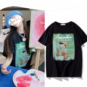 全２色 ディズニー ピノキオ コットンTシャツ 綿100％ 半袖Tシャツ プリントtシャツ Ｔ-shirt  Pinocchio オーバーサイズ トップス お姉