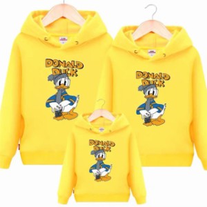 Donald Duck パーカートレーナー Disney 親子ペア 家族 ディズニー ドナルドダック 厚手 裏起毛 スウェット トップス フード付き 親子服 