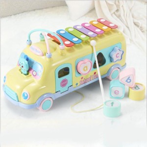 おもちゃ バス 知育玩具 イエロー 車 琴 シロフォン 誕生日 子供 女の子 男の子 1歳 2歳 3歳 クリスマス プレゼント 