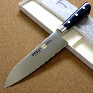 関の刃物 三徳包丁 18cm (180mm) 伊勢屋治平 8A クロムモリブデン鋼 ステンレススチール 黒パッカーハンドル 口金付き 一般的家庭用 肉切