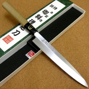 関の刃物 柳刃包丁 17cm (170mm) 富士觀 炭素鋼 複合材 (白紙3号・軟鉄) 朴の木ハンドル 本水牛角口金 職人用 刺身を一方向にのみ引き切