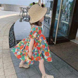 韓国子供服 ワンピース 女の子 夏服半袖ワンピース 花柄 綿子ども服 子供ドレス ベビー服 可愛い おしゃれ お姫様 送料無料