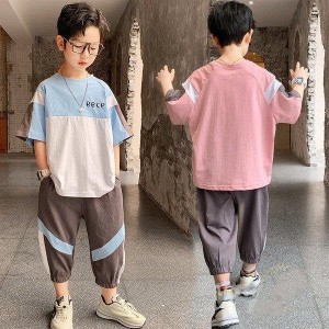 子供服 男の子 セットアップ 夏 上下2点セット 半袖Tシャツ九分丈パンツ 男児 おしゃれ 通学着 通園着 運動着 お出かけ 夏新作