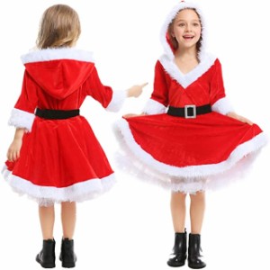 サンタ コスプレ 子供 女の子 かわいい クリスマス 衣装 サンタクロース 仮装 キッズ コスチューム フード付き ワンピース 文化祭 学園祭