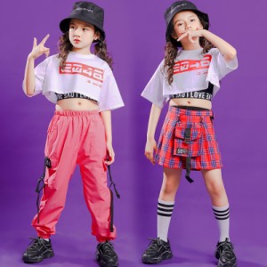 ヒップホップ セットアップ キッズ ダンス衣装 HIPHOP 子供服 半袖 トップス パンツ 長ズボン タンクトップ 女の子 チアガール 演出服