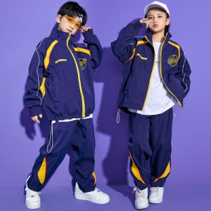 キッズダンス衣装 ヒップホップ HIPHOP 上下セットアップ 長袖 トップス パンツ 子供 男の子 女の子 ガールズ チア ジャズダンス ステー