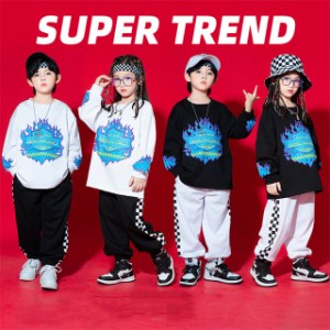 キッズダンス衣装 ヒップホップ HIPHOP 上下セットアップ 長袖 トップス パンツ 子供 男の子 女の子 ガールズ チア ジャズダンス ステー