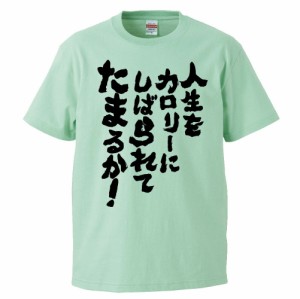 おもしろTシャツ 人生をカロリーに縛られてたまるか ギフト プレゼント 面白 メンズ 半袖 無地 漢字 雑貨 名言 パロディ 文字