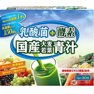 ユーワ 乳酸菌+酵素 国産大麦若葉青汁（3g×30包）　90g