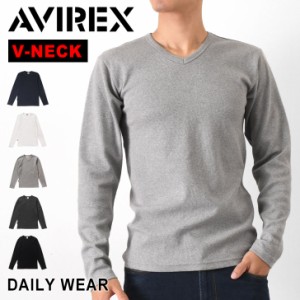 新作 AVIREX アビレックス Tシャツ Vネック 長袖 ロングスリーブ アヴィレックス デイリー 6153480 617394 メンズ トップス ロンT ブラン