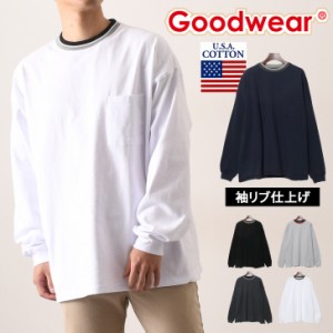 新作 Goodwear グッドウェア USAコットン ラインリブ ポケット付き ロンT 2W7-13207 メンズ レディース Tシャツ 長袖 ブランド クルーネ