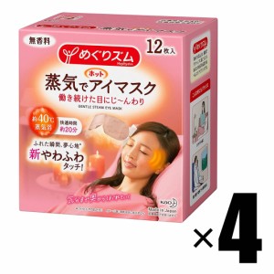 4箱 花王 めぐりズム蒸気でホットアイマスク 無香料 12枚入×4箱