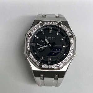 G-shock   GA-2100-7AJF　　カシオーク　カスタマイズ　　シルバー　クリスタル　　ステンレスケース　