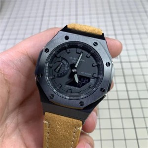 G-shock GA-2100-1A1 カシオーク　カスタマイズ  ステンレスブラック　　レザーストラップ